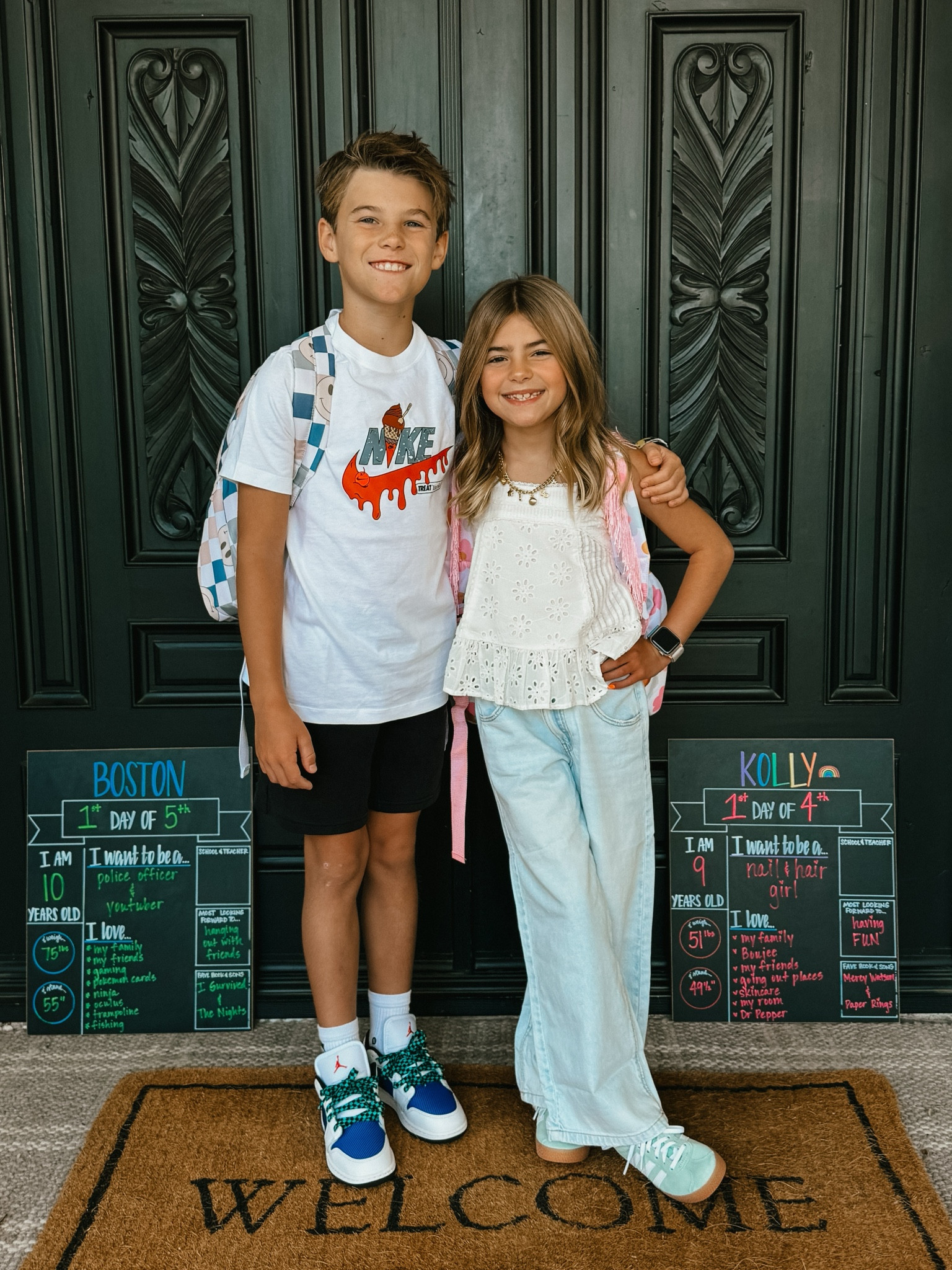 First day of school pic!! Kollys outfit is from Zara and not linkable, But her accessories are!! 

Kids fashion, kids outfit ideas, back to school, BTS, fall fashion, kids fall outfits, kids shoes, sneakers 

#LTKKids #LTKSeasonal #LTKBacktoSchool