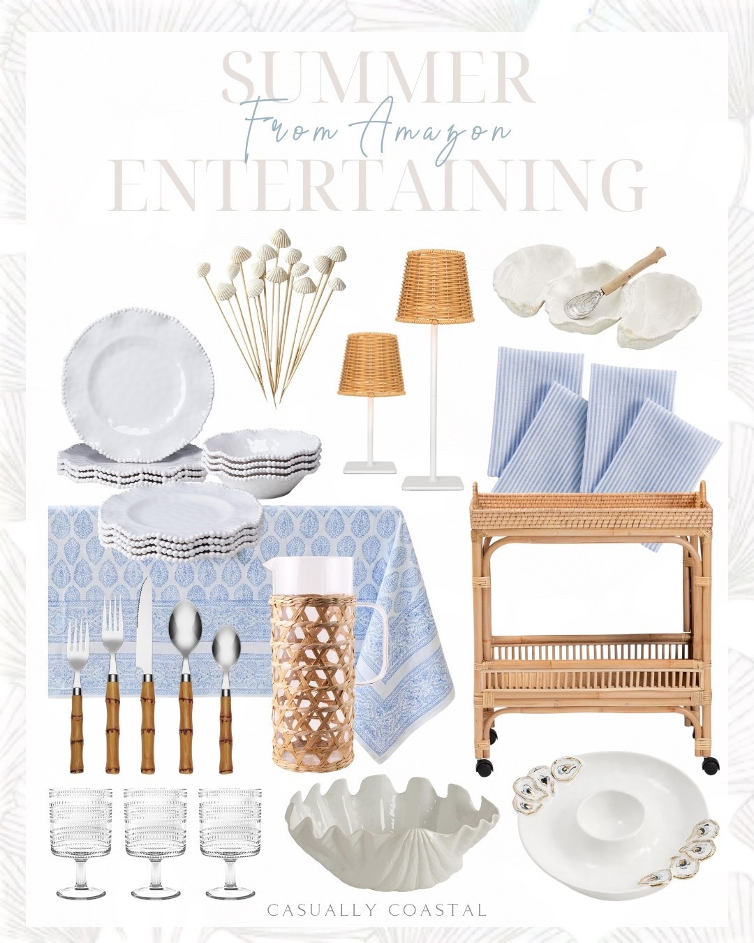 Summer Entertaining From Amazon 

Amazon home decor, coastal home, waterproof outdoor lamp, cordless table lamp, rattan 2 tier wine cart, Lilly Pulitzer drink pitcher, blue and white tablecloth, Amazon tablecloth, seashell serving bowl, seashell cocktail picks, Amazon dinnerware set, beaded melamine plates, bamboo silverware, Amazon silverware, 100% linen napkins, coastal napkins, Amazon linen napkins, mud pie oyster shapred triple dip and serving set, mud pie oyster chip and dip bowl set, beaded acrylic wine glasses, conch shell wine glasses, cabana stripe melamine dessert plate, portable fly fans

#LTKHome #LTKSeasonal