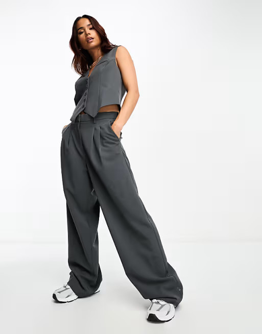 Vero Moda tailored wide leg dad trouser co-ord in grey | ASOS (Global)