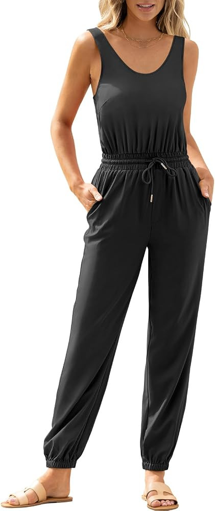ANRABESS Women Summer Sleeveless Casual Loose Jumpsuits Backless Tank Jogger Pants Jumper Romper ... | Amazon (US)