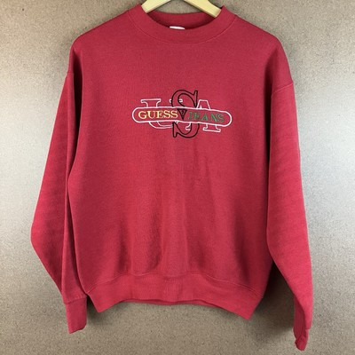 VTG 80s Faded Guess Jeans USA Embroidered Sweatshirt w/ Stripes Red M USA | eBay US