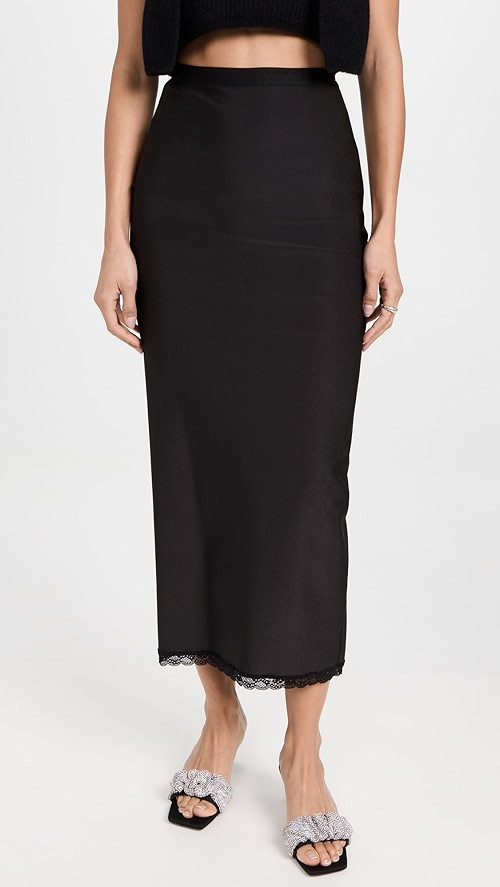 Alexander Wang Long Pencil Skirt with Logo Elastic and Lace Trim | SHOPBOP | Shopbop