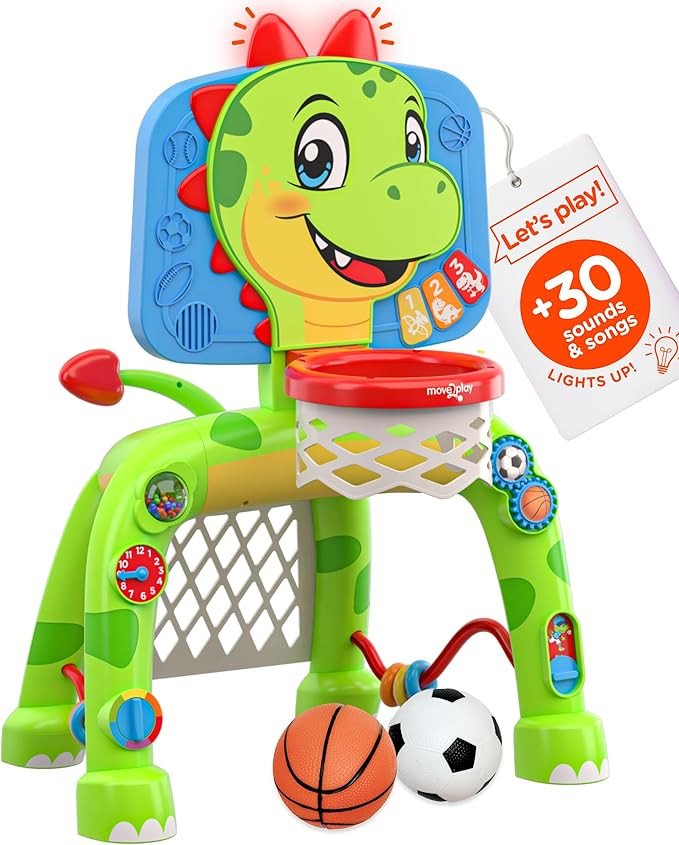 Move2Play, Dinosaur Basketball Hoop & Soccer Goal Activity Center | 30+ Sounds & Songs + 5 Lights... | Amazon (US)