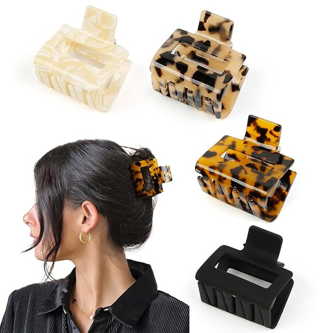 Hair Claw Clips for Women 4Pcs 2" Small Claw Clips Tortoise Shell Leopard Hair Clips for Thin Thi... | Amazon (US)