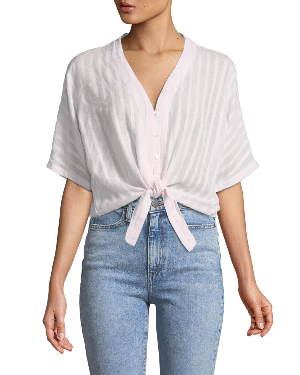 Thea Striped Cotton Tie-Front Top | Neiman Marcus