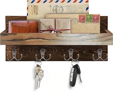 Prunend Mail and Key Holder for Wall Decorative with Shelf Mail Organizer Wall Mounted with 4 Key... | Amazon (US)