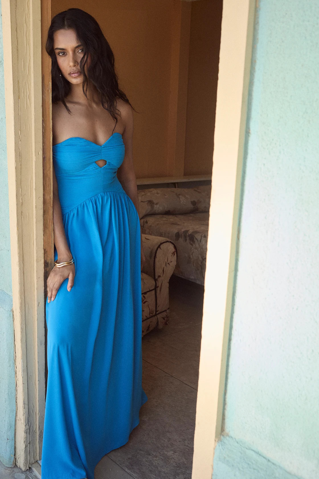 Rozala Bright Blue Pleated Strapless Maxi Dress | Lulus