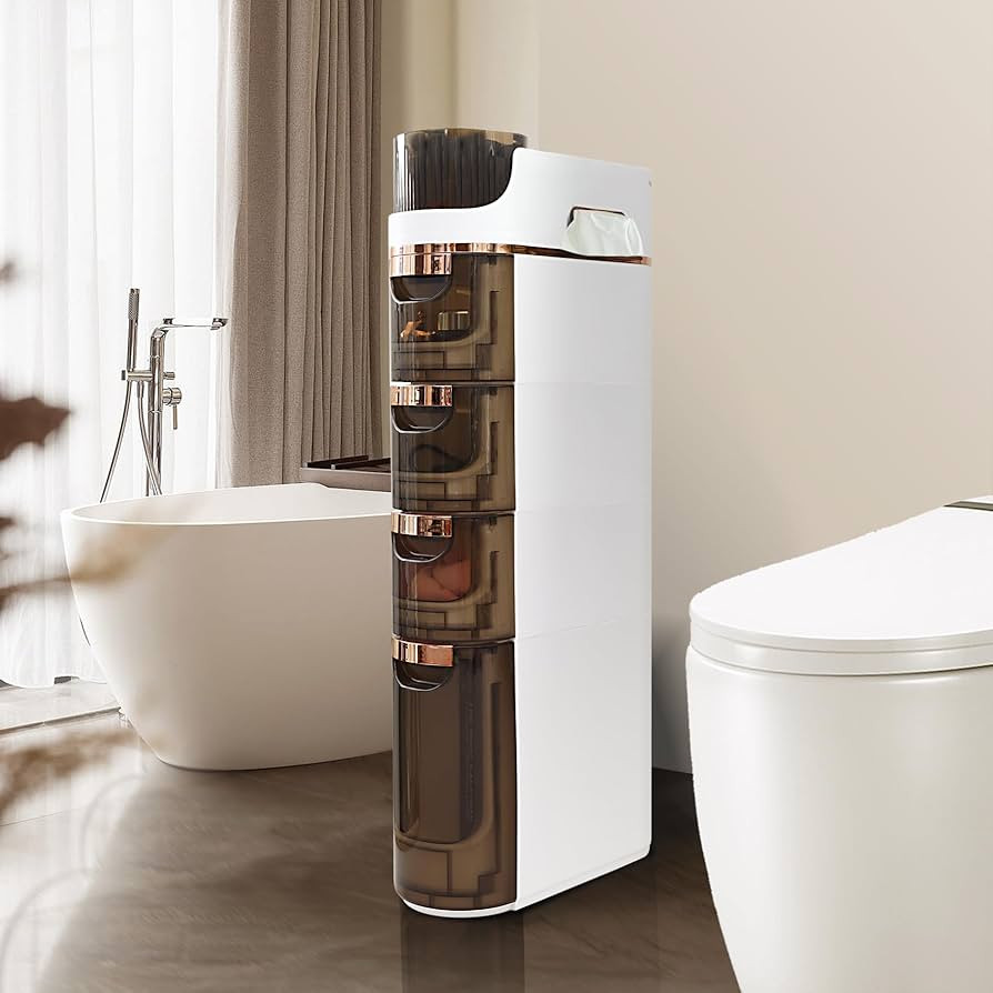 BGYMF 4-Tier Slim Bathroom Storage Cabinet, Slim Cabinet for Bathroom,Narrow Rolling Storage Cart... | Amazon (US)