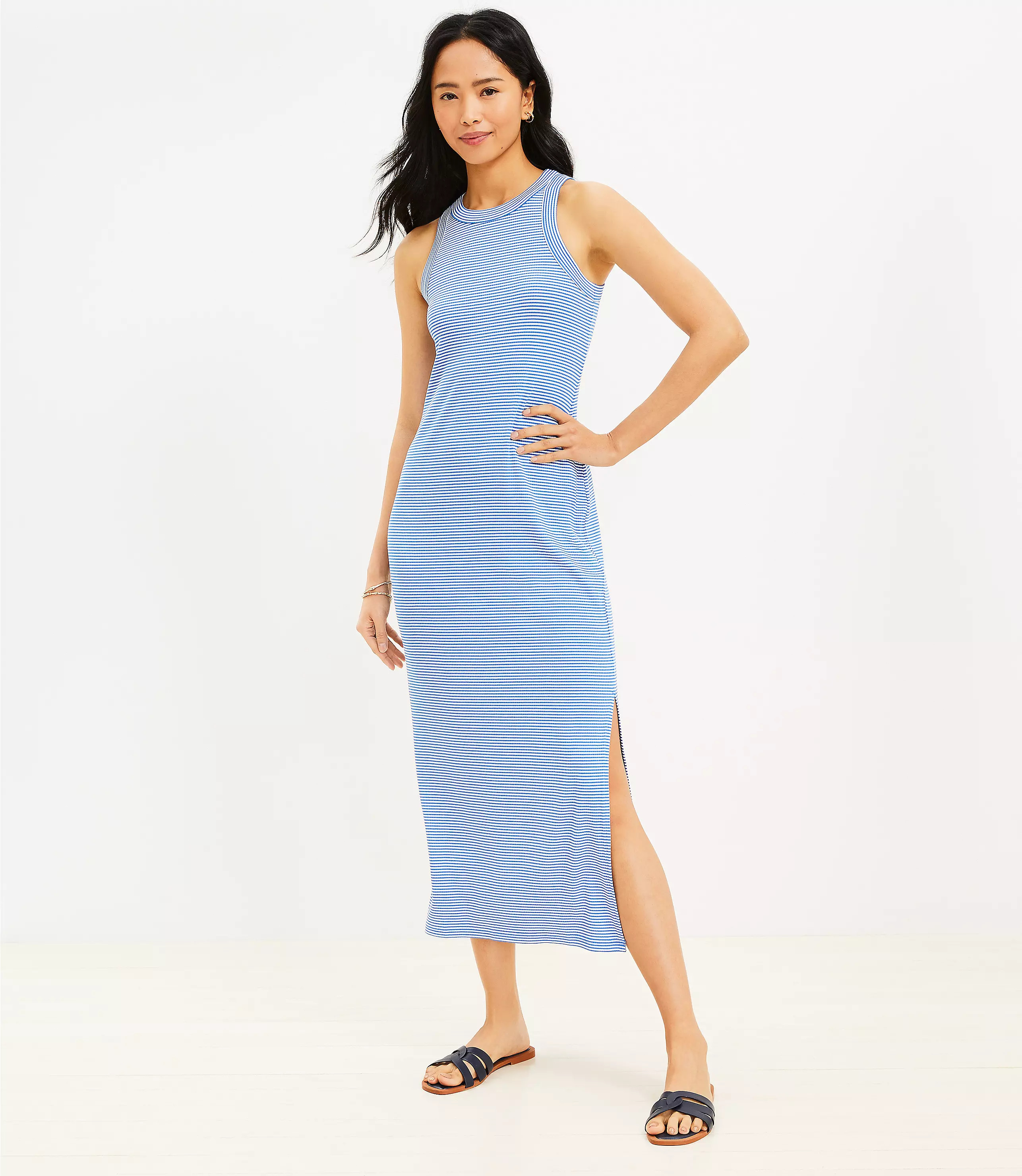 Petite Striped Perfect Tank Midi Dress | LOFT