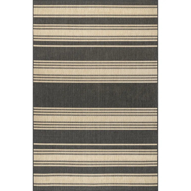 Nala Striped Indoor / Outdoor Area Rug in Charcoal/Beige | Wayfair North America