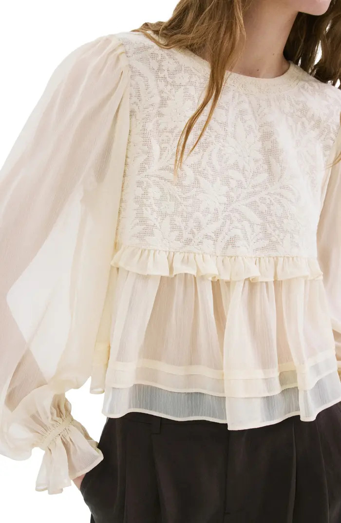 Lace Contrast Ruffle Top | Nordstrom