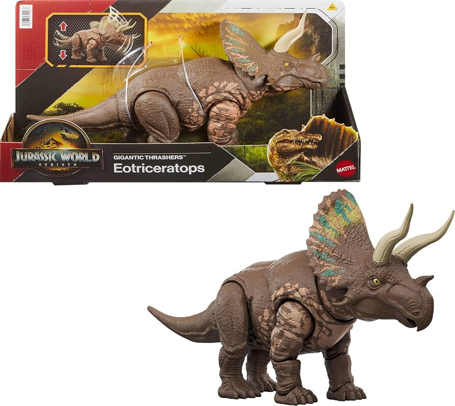 Mattel Jurassic World Rebirth Gigantic Thrashers Eotriceratops Dinosaur Figure Toy, Large Species... | Amazon (US)