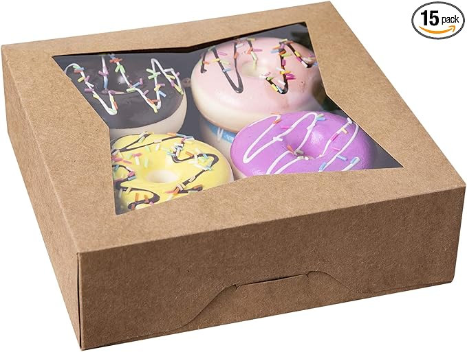 ONE MORE [15pcs] 8" Brown Bakery Pie Boxes, Kraft Cardboard Cookie Box with Window Auto-Popup Nat... | Amazon (US)