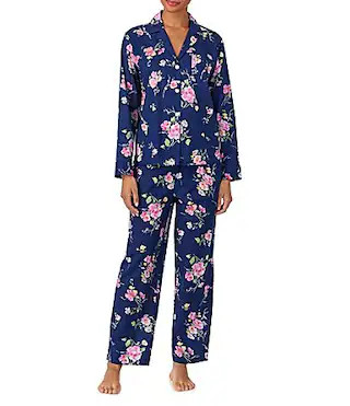 Lauren Ralph Lauren Woven Floral Print Long Sleeve Notch Collar Long Pajama Set - L | Dillard's