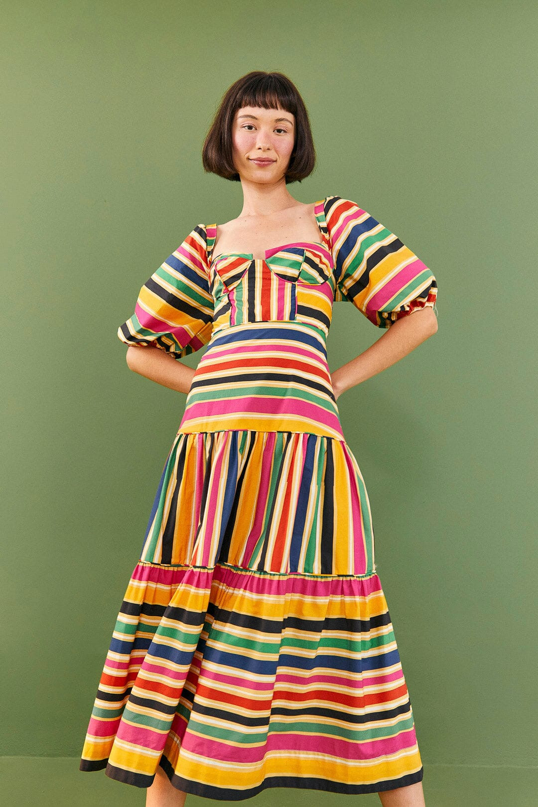 Rainbow Stripes Midi Dress | FarmRio (US)
