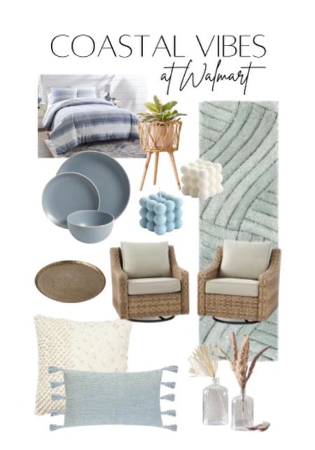 Round up of coastal decor from Walmart!  Rug, bedding, plants, outdoor decor, outdoor furniture, throw pillows, gold tray, dishes, dinnerware, candles, plant stand, lamp, and more!

#LTKFind #LTKSeasonal #LTKhome