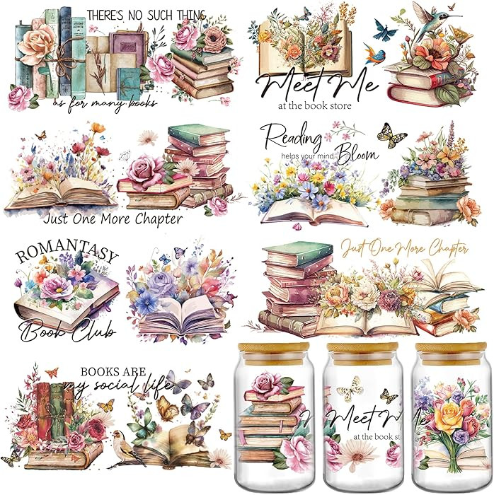 AFRITEE UV DTF Cup Wraps - 8 Sheets Vintage Book Lover Uvdtf Tumbler Wrap for 16 oz Glass Water B... | Amazon (US)