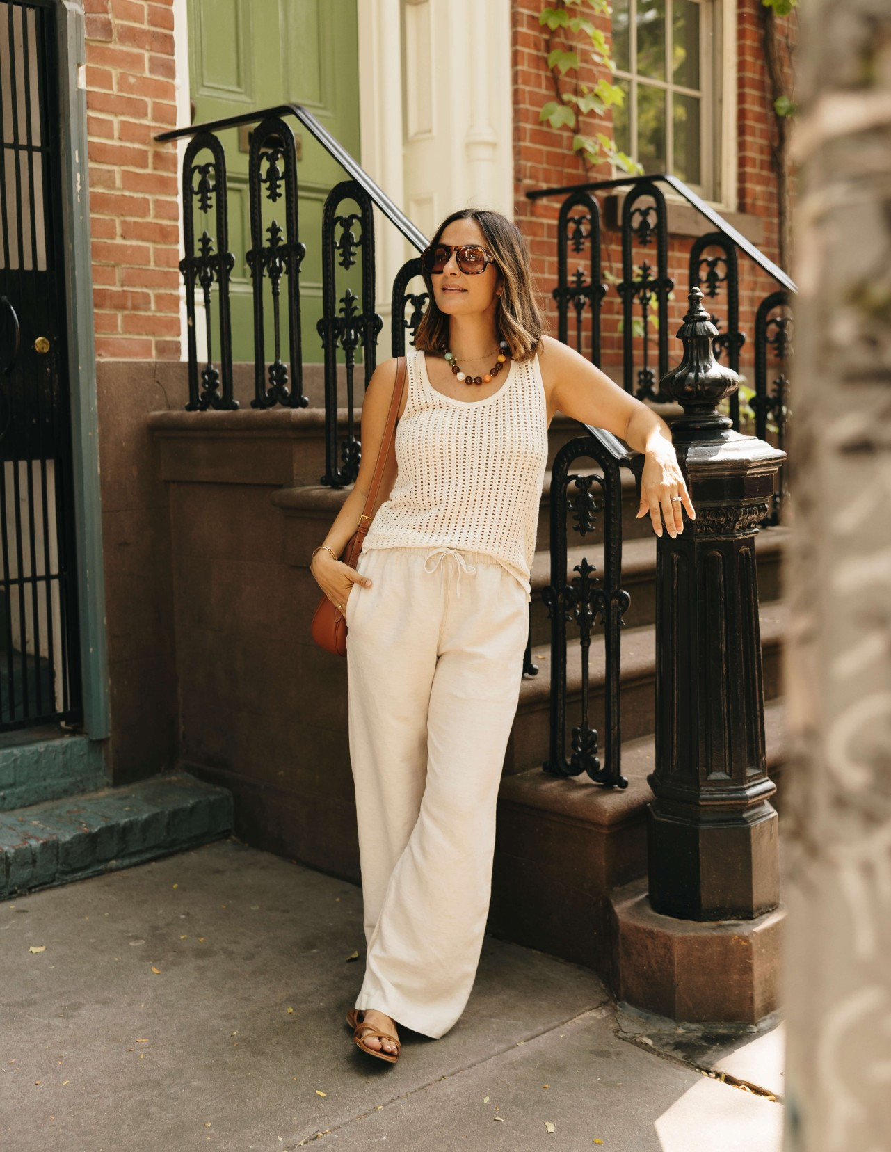 Keeping things light and easy for the last few weeks of summer! I love the texture of this crochet tank paired with relaxed linen pants, simple sandals, and a few warm-toned accessories. An easy outfit for warm days that still feels elevated!  

 #LTKootd #LTKSeasonal
