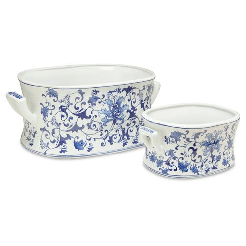 Asst. of 2 Floral Foot Baths, Blue/White | One Kings Lane