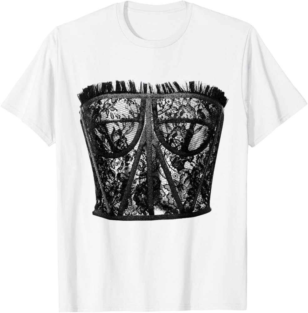 Lingerie Graphic Corset Bustier Bra Trendy Cute Sexy Fun T-Shirt | Amazon (US)