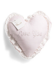 18x18 Embroidered Love You Striped Heart Shaped Pillow With Lace Trim | TJ Maxx