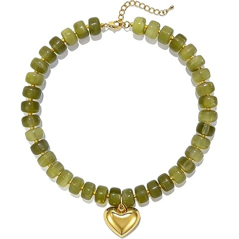 WOWORAMA Chunky Heart Necklaces for Women Colorful Resin Beaded Choker Necklace Gold Puffy Heart ... | Amazon (US)