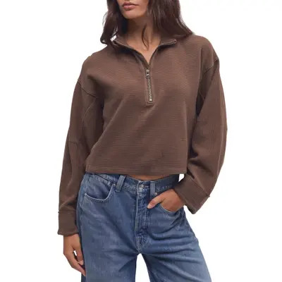 Free People Celeste Quarter-Zip Pullover in Mochachinno at Nordstrom, Size X-Small | Nordstrom