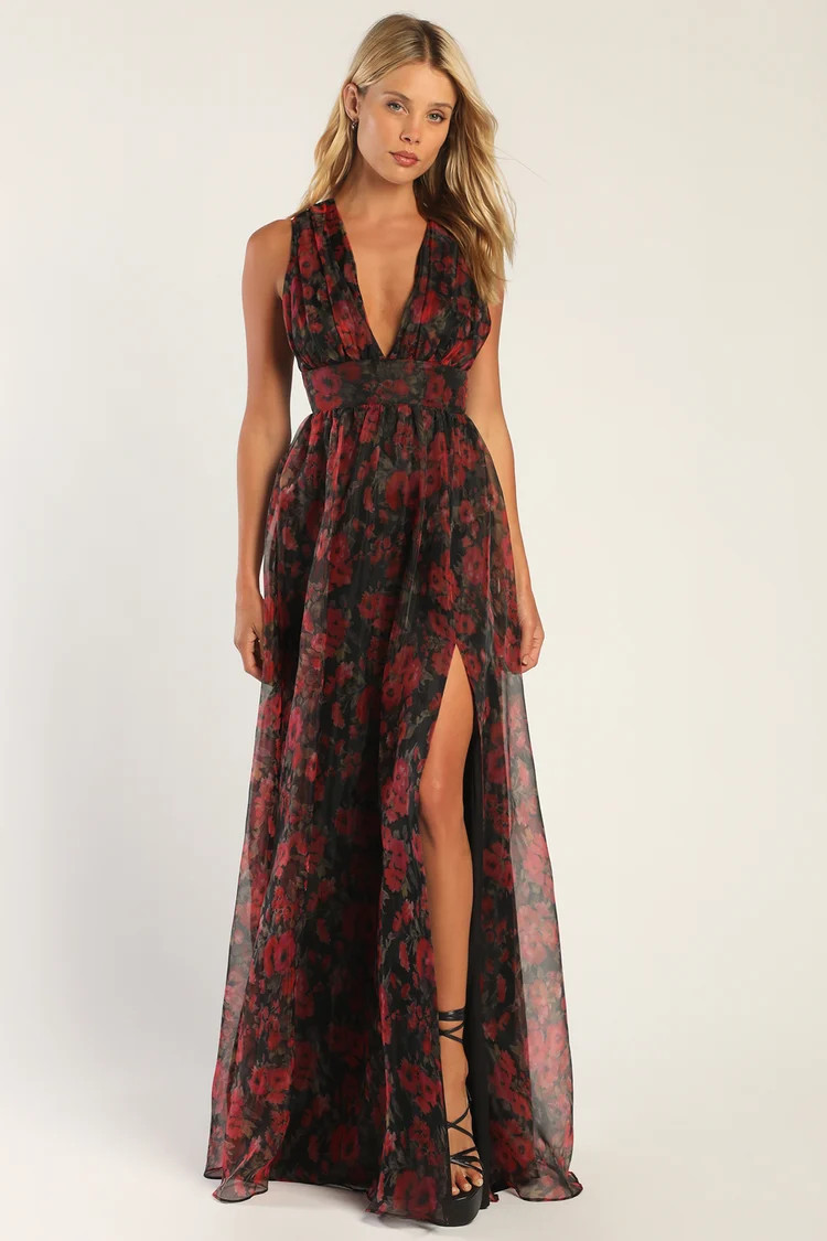 Garden of Passion Black Floral Print Organza Maxi Dress | Lulus (US)