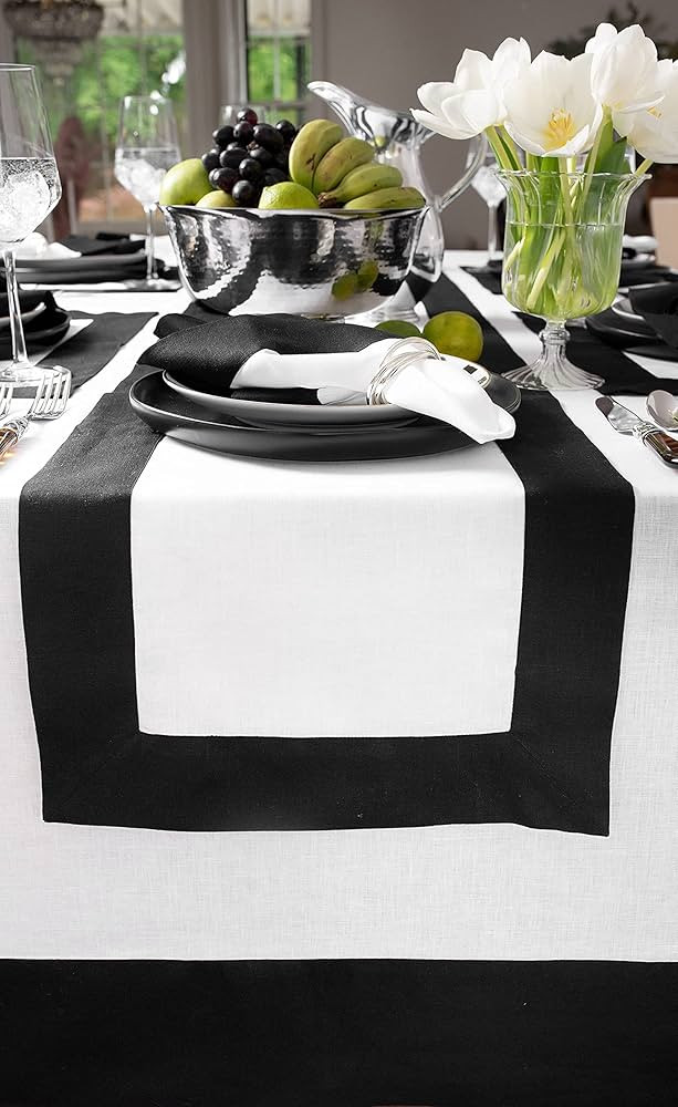 Solino Home Linen Table Runner Black and White – 100% Pure Linen 14 x 36 Inch Table Runner for ... | Amazon (US)