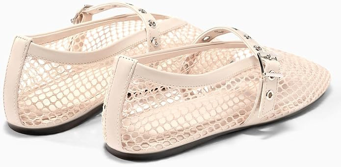 Coutgo Womens Mesh Ballet Flats Mary Jane Fishnet Ballerina Buckle Strap Comfortable Causal Dress... | Amazon (US)