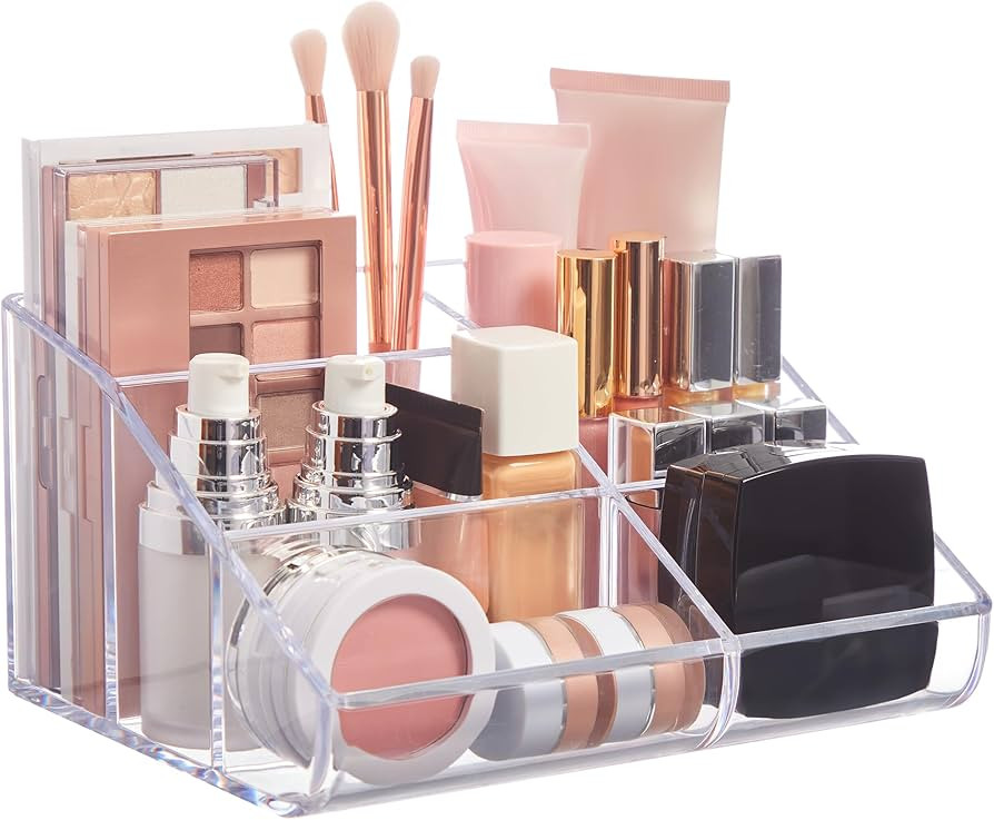 STORi Clear Plastic Vanity Makeup Organizer | 6-Compartment Holder for Brushes, Eyeshadow Palette... | Amazon (US)