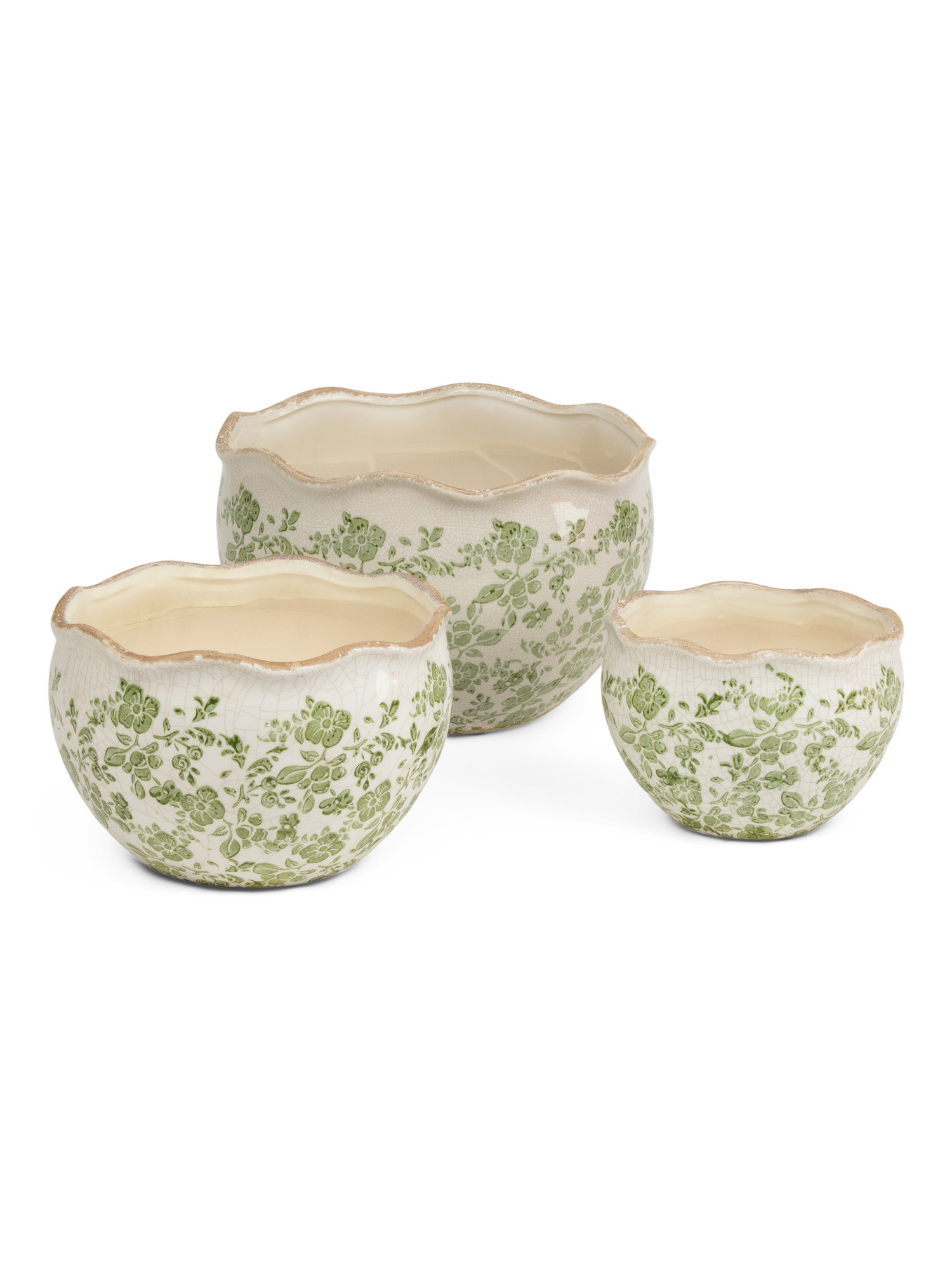 3pc 11in 9.5in 7in Floral Wavy Edge Planters Set | TJ Maxx