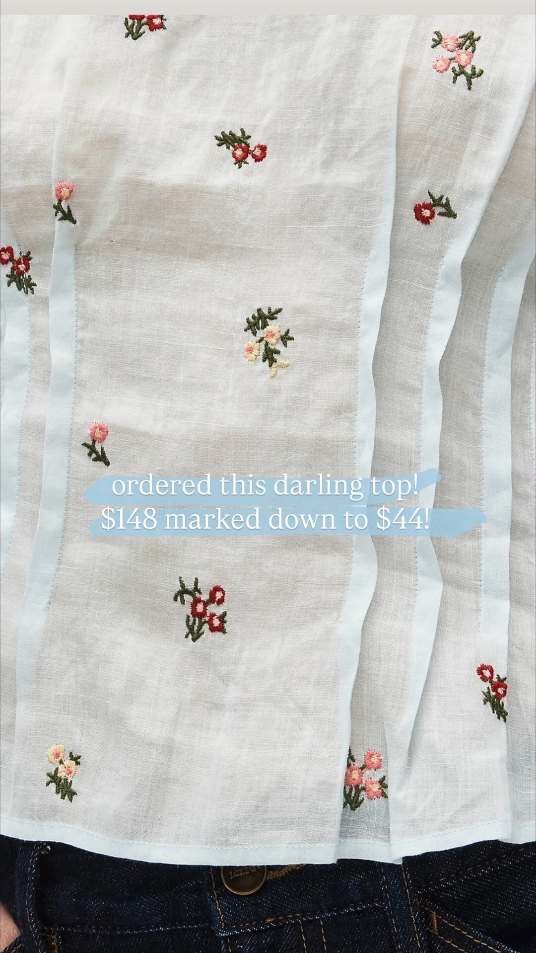 Lightweight embroidered top! $148 marked down to $44! Use code SUMMER