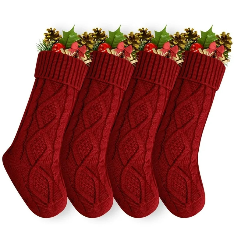 4PACK Christmas Stockings, Knitted Stocking for Holiday Christmas Party Family Decorations (Red ) | Walmart (US)