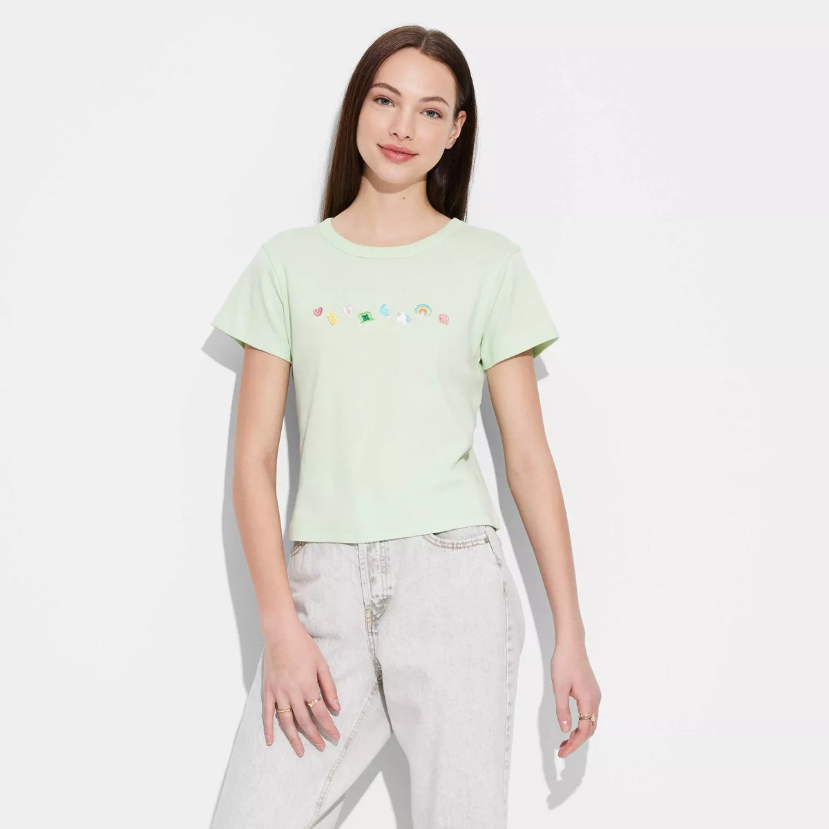 Women's St. Patrick's Day Lucky Charms Marshmallow Short Sleeve Graphic Baby T-Shirt - Green | Target