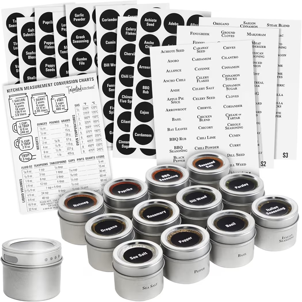 Talented Kitchen Magnetic Spice Jars for Refrigerator - 3oz Metal Spice Containers with Sift-and-... | Amazon (US)