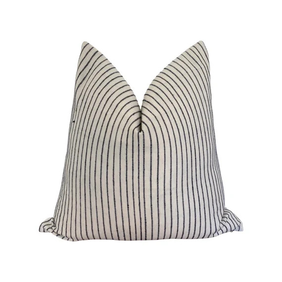 Textured Light Cream and Black Stripe Throw Pillow Cover - Etsy | Etsy (US)