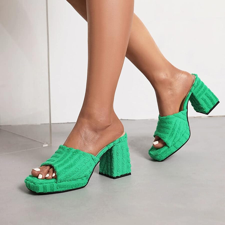 CoceMoce Stylish Chunky Heel Platform Slide Sandals for Women Square Open Toe Slip-ons Backless High Heel Mules Summer Dress Shoes Party Event Wedding Prom Vacation | Amazon (US)