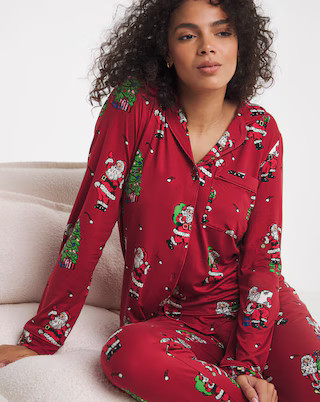 Chelsea Peers Jersey Button Up Christmas Print Pyjama Set | Simply Be | Simply Be (UK)