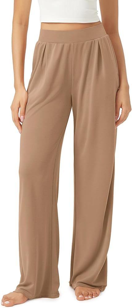 ODODOS Drapey Soft Wide Leg Pants for Women High Waist Casual Relaxed Lounge Pants with Pockets-2... | Amazon (US)