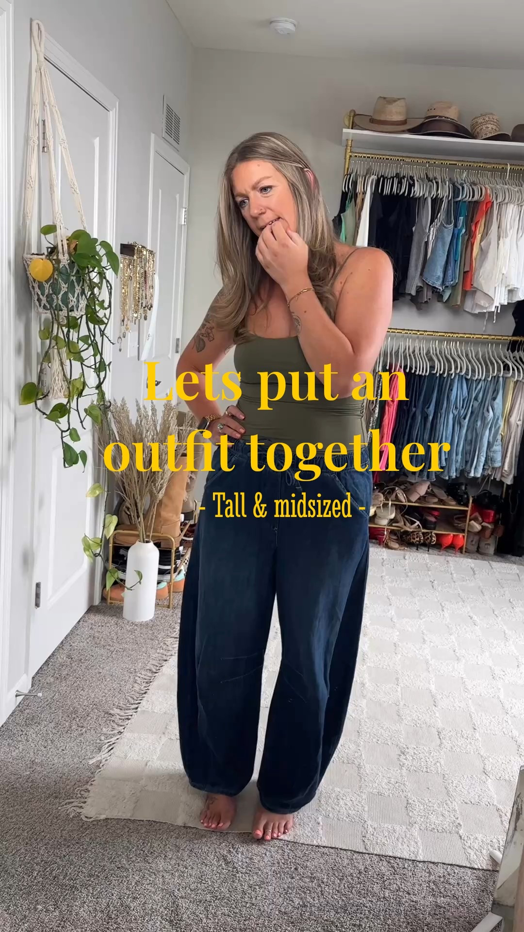 Let’s put an outfit together for early fall - tall & midsized (5’11” size 10/30)
✨large tank, built in bra
✨medium tall jeans
✨10 tall trousers, for some reason this print fits a little snug, size up for a relaxed fit
✨11 sandals 

#LTKMidsize #LTKOver40