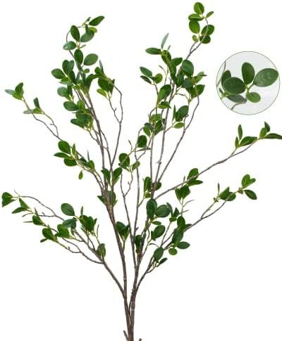 LOYWREE 2pcs Artificial Greenery Stems Plant 43.3 Inch Faux Ficus Twig Green Branches Leaf Fake G... | Amazon (US)