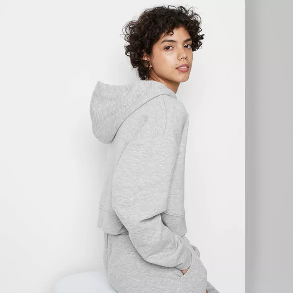 Women’s Cropped Quilted Hoodie - Wild Fable™ Gray | Target