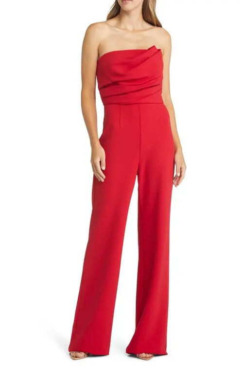 Tadashi Shoji Strapless Crepe Jumpsuit in Lava Red at Nordstrom, Size X-Large | Nordstrom