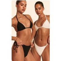 Black & White Two Pack Textured Triangle Bikini Set | PrettyLittleThing UK