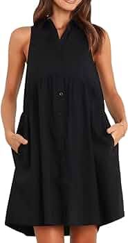DEEP SELF Women Summer Collared Shirt Dress Casual Loose Button Down Short Dress V Neck Tunic Min... | Amazon (US)