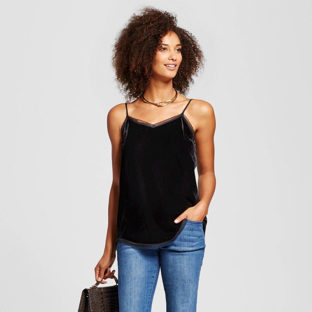 Women's Velvet Lace Trim Cami - Who What Wear Black XS | Target