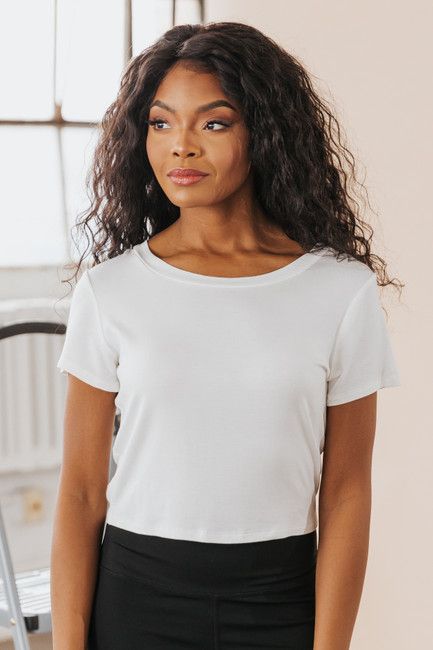 White Bamboo Short Sleeve Crop Top | Magnolia Boutique