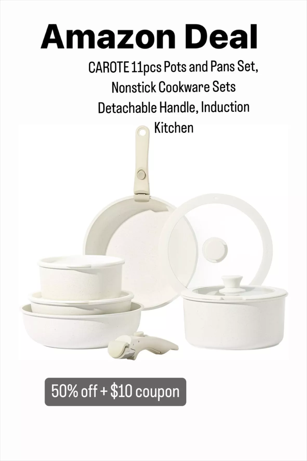 CAROTE 11Pcs Pots and Pans Set Nonstick Cookware Set Detachable Handle  Induction
