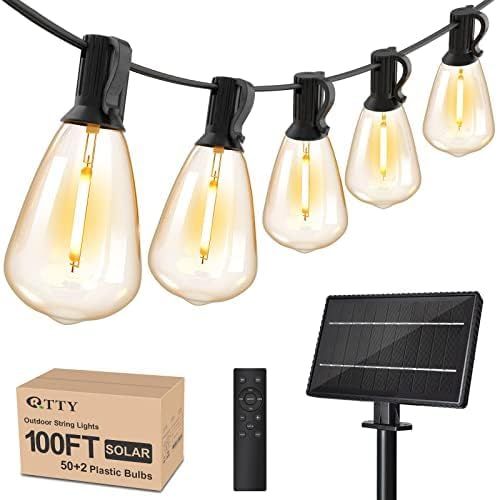 RTTY Solar String Lights Outdoor Waterproof 100ft with Remote and 52 Edison Bulb,Dimmable&Shatter... | Amazon (US)